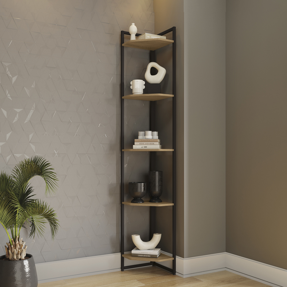 Estante de Canto 5 Prateleiras 202 cm LI022 Freijo Preto Fosco KPB