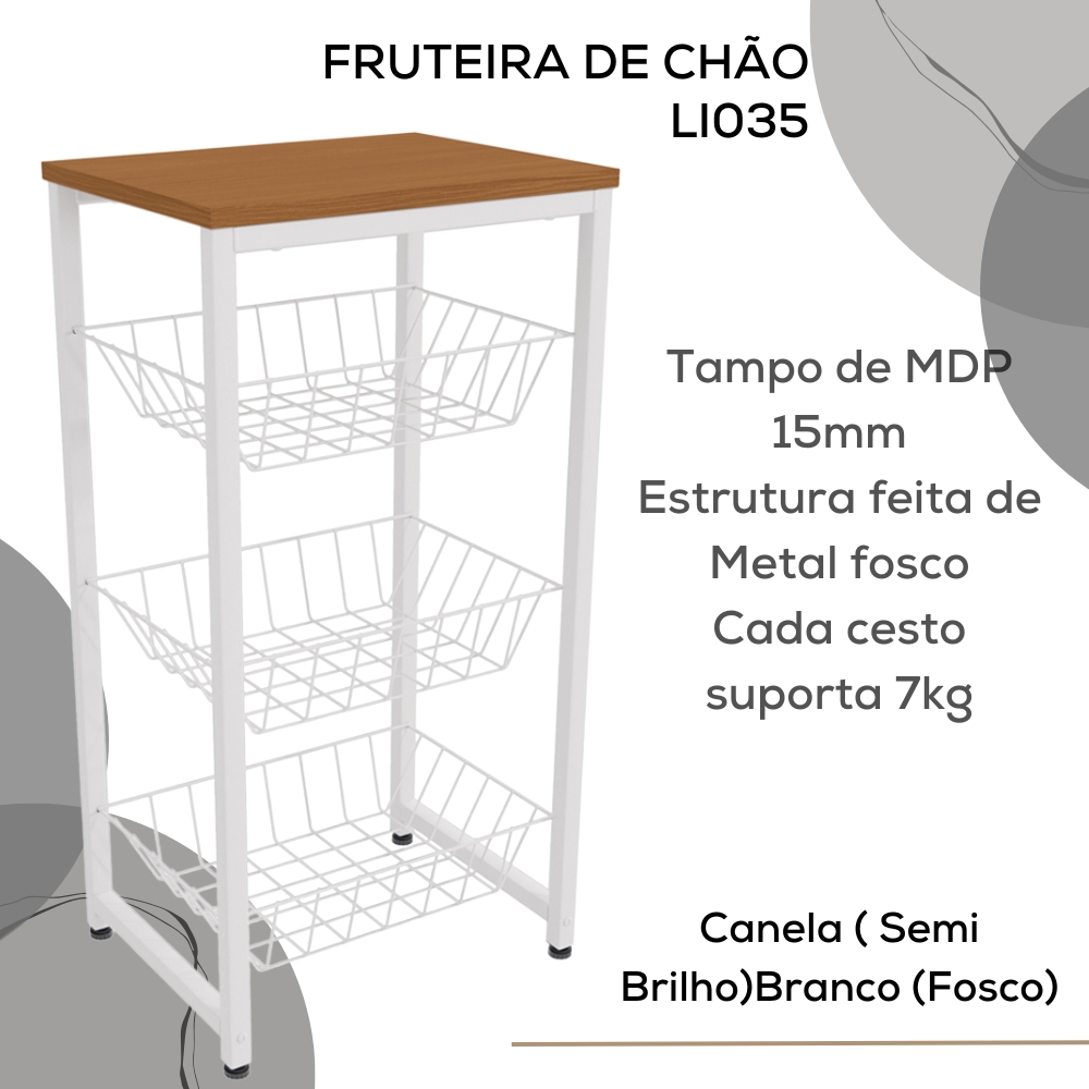 Fruteira De Chão 3 Cestos 75 cm LI035 Canela Branco KPB