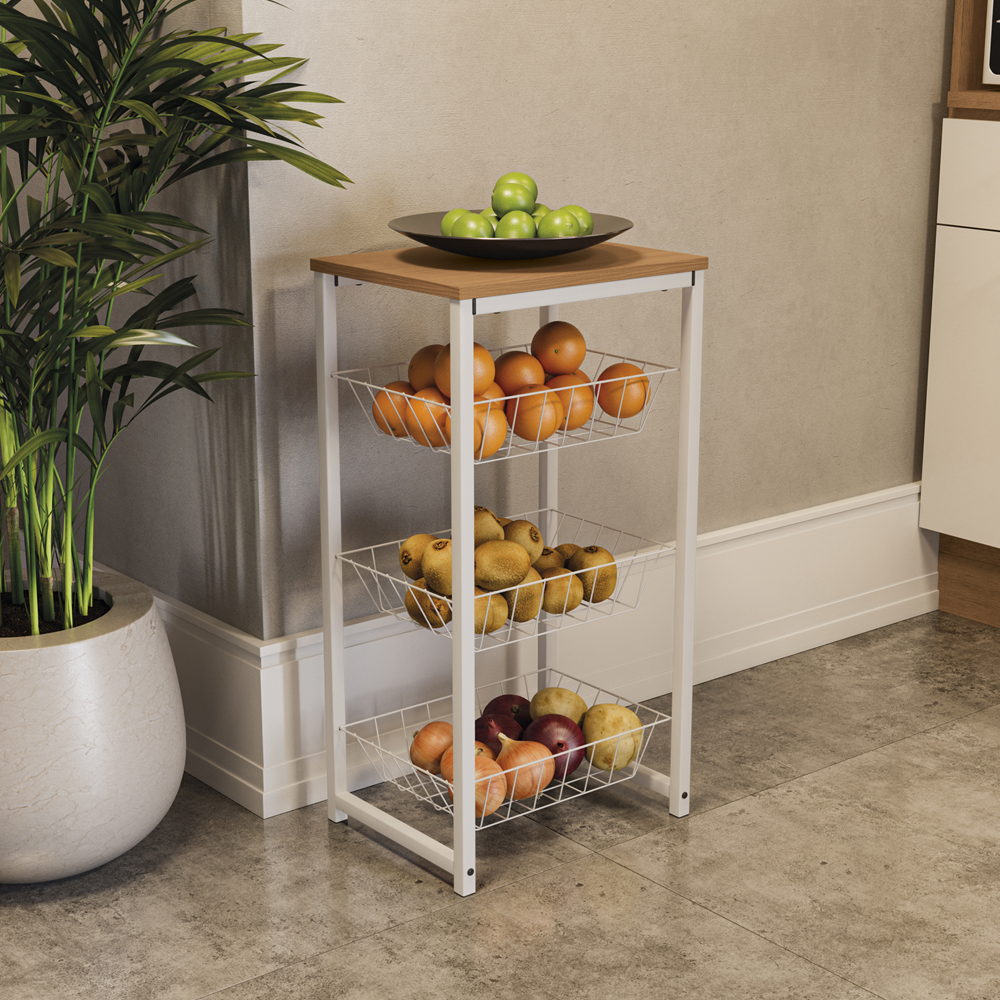Fruteira De Chão 3 Cestos 75 cm LI035 Canela Branco KPB