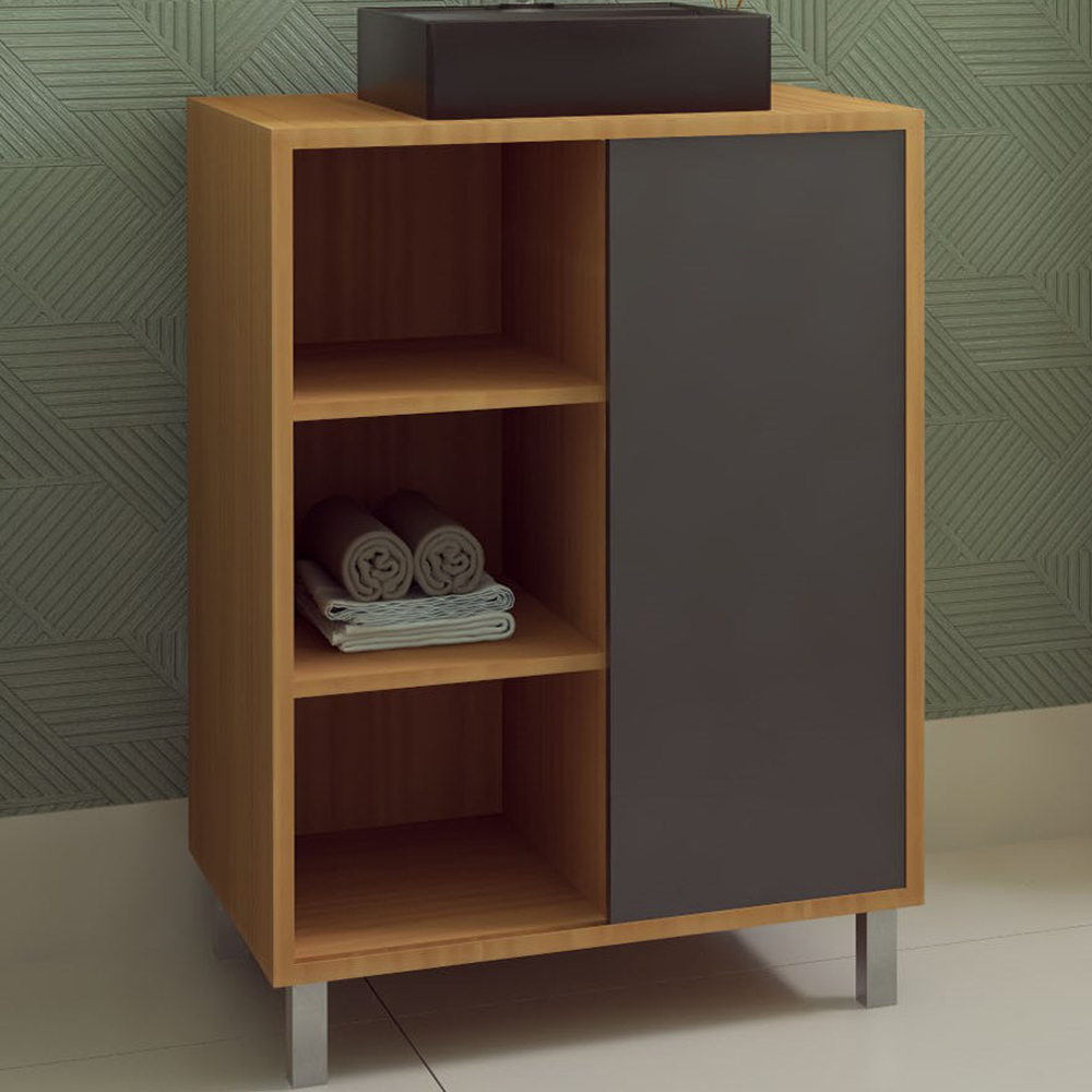 Gabinete 1 Porta Correr 60 cm Cuba Preta BL7250 Mell Grafite FAEM