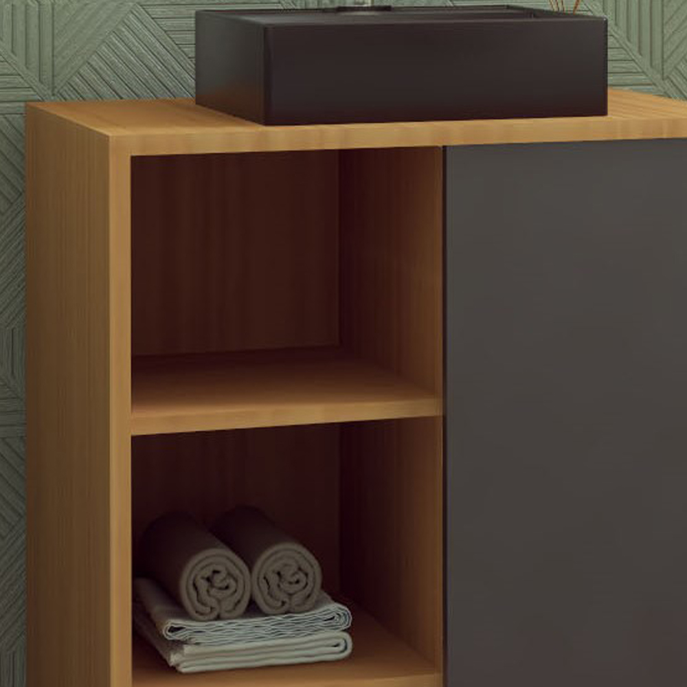 Gabinete 1 Porta Correr 60 cm Cuba Preta BL7250 Mell Grafite FAEM