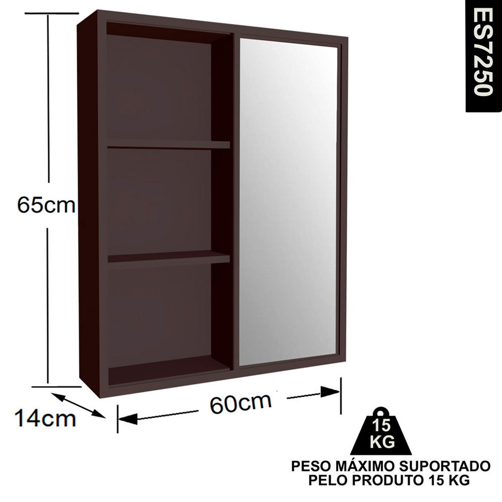 Gabinete 1 Porta Correr 60 cm Espelheira CJ7250 Grafite FAEM