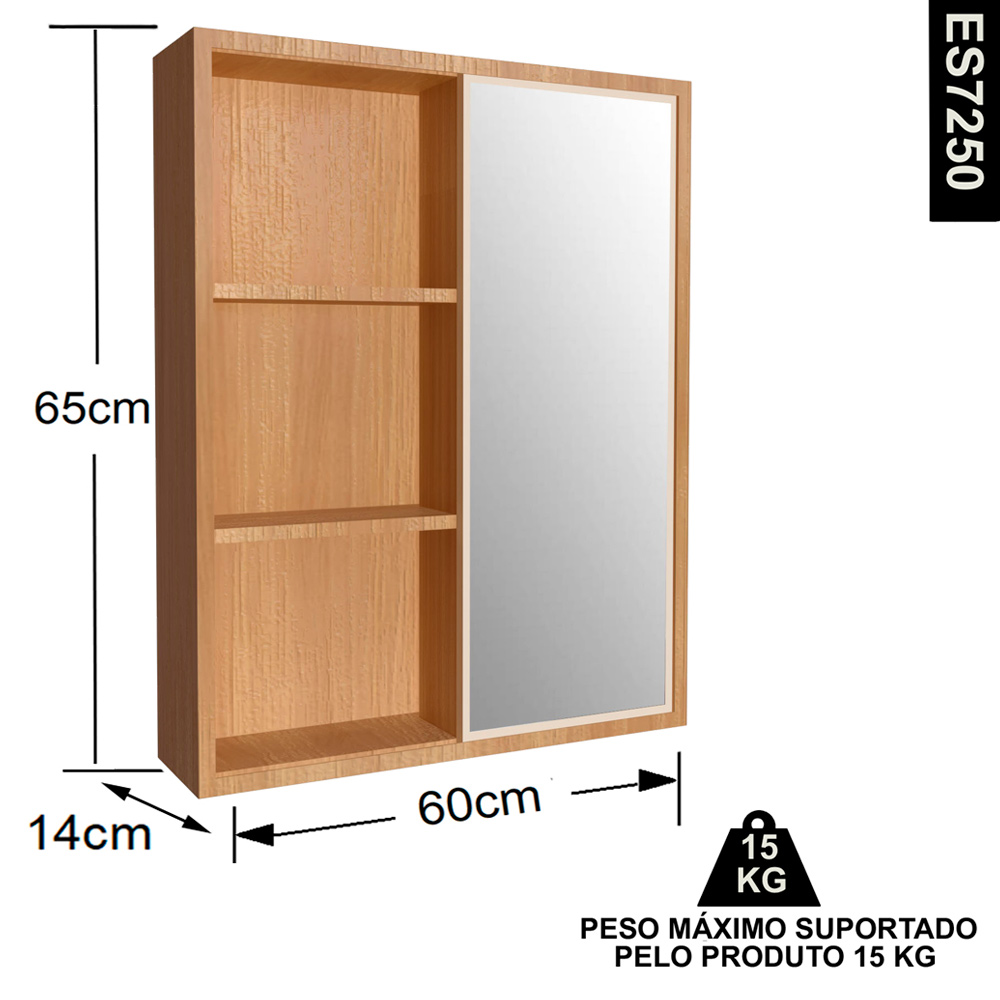 Gabinete 1 Porta Correr 60 cm Espelheira CJ7250 Mell Arenas FAEM