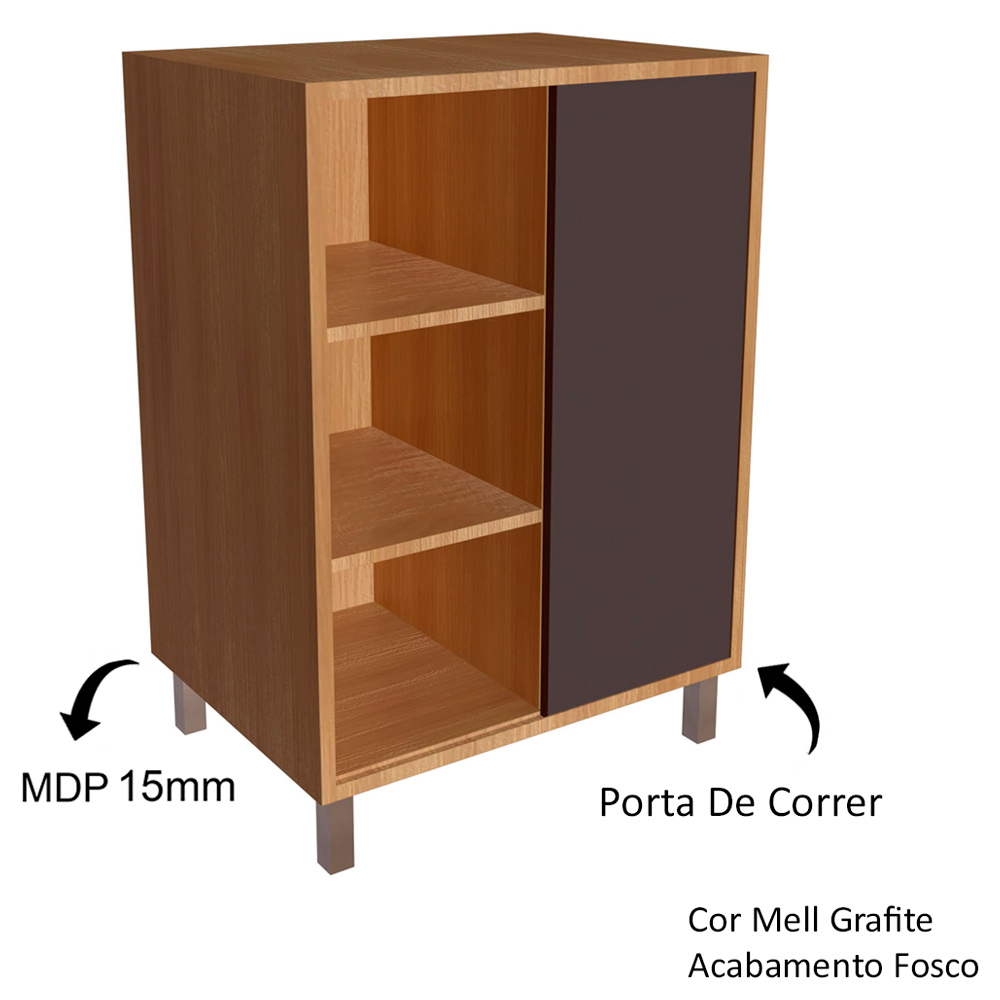 Gabinete 1 Porta Correr 60 cm Espelheira CJ7250 Mell Grafite FAEM