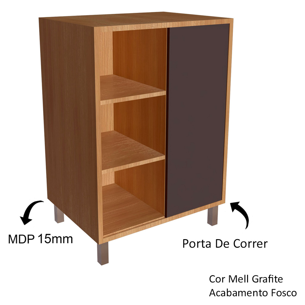 Gabinete 1 Porta De Correr 5 Nichos 60 cm BL7250 Mell Grafite FAEM