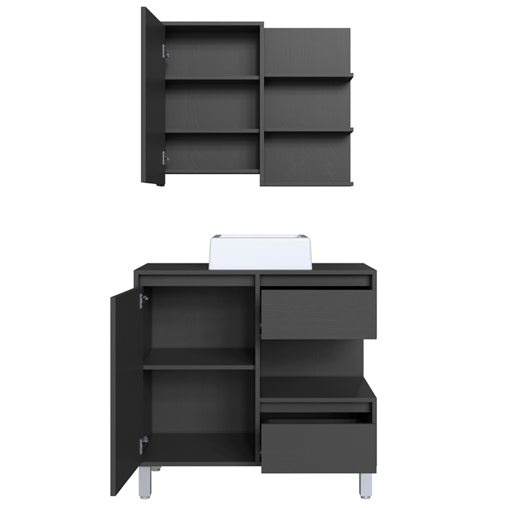 Gabinete 80 cm Espelheira e Cuba Branca CJ2001 Grafite FAEM