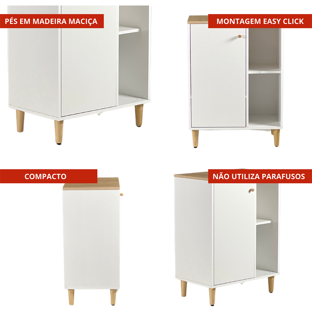 Gabinete Banheiro 1 Porta 2 Prateleiras 60 cm BN06 Branco Dtall