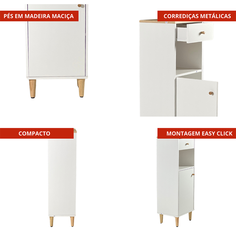 Gabinete Banheiro 1 Pt 1 Gv 3 Prateleiras 104 cm BN07 Branco Dtall