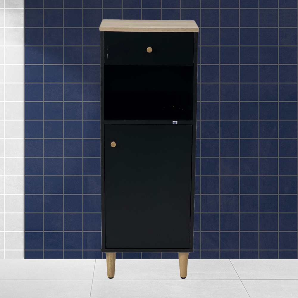 Gabinete Banheiro 1 Pt 1 Gv 3 Prateleiras 104 cm BN07 Preto Dtall