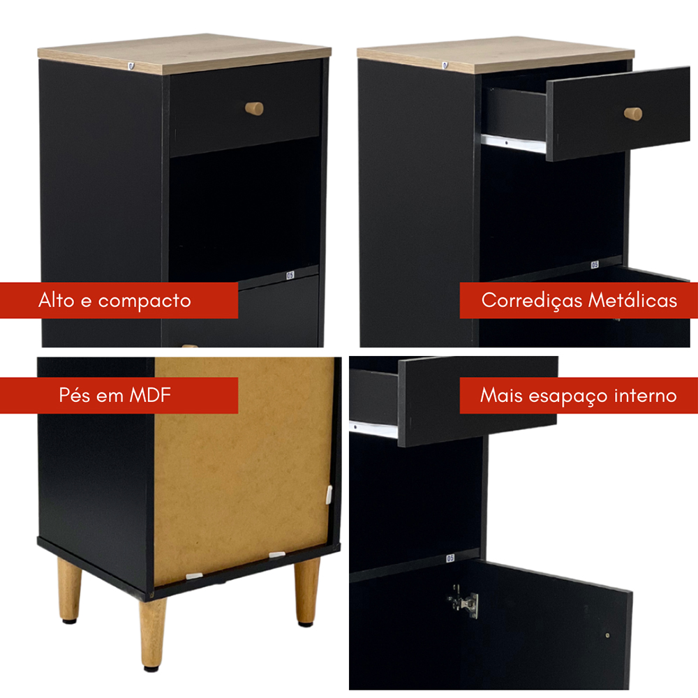 Gabinete Banheiro 1 Pt 1 Gv 3 Prateleiras 104 cm BN07 Preto Dtall