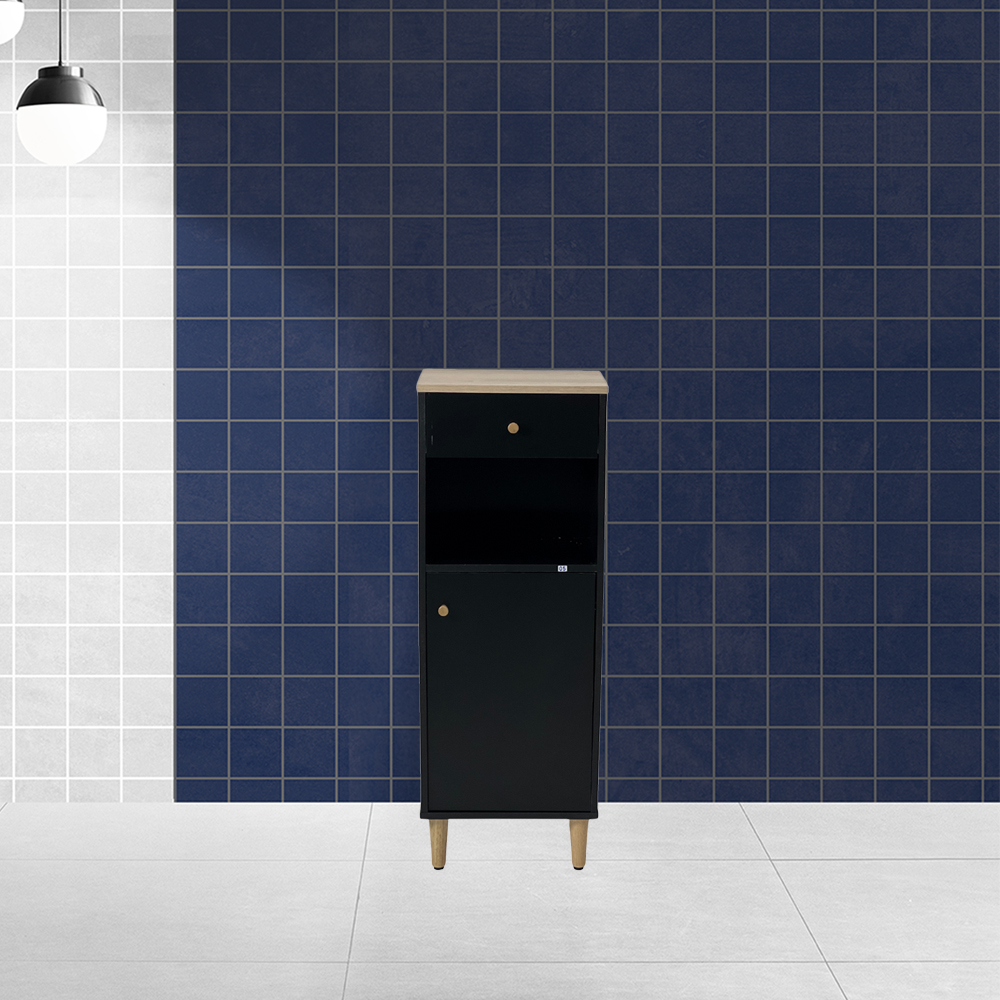 Gabinete Banheiro 1 Pt 1 Gv 3 Prateleiras 104 cm BN07 Preto Dtall