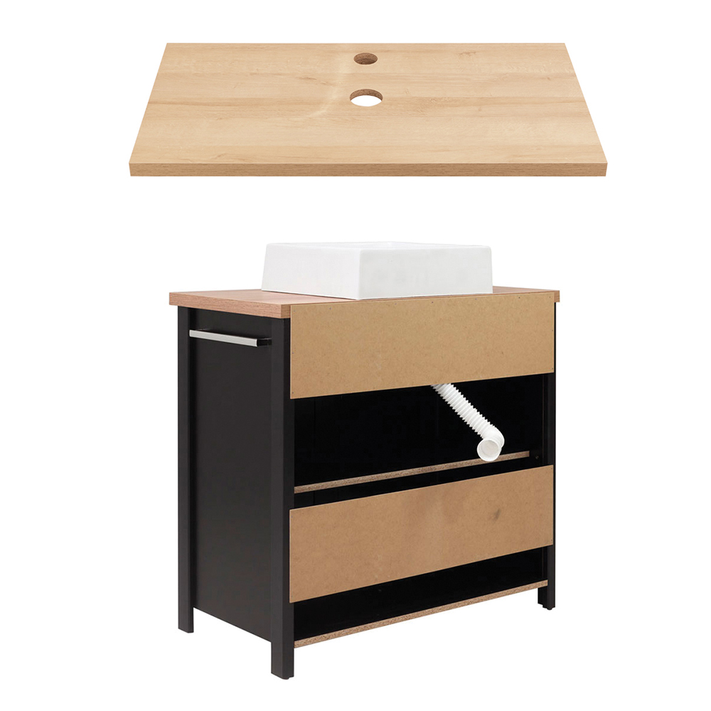 Gabinete Banheiro Com Tampo 2 Portas 79 cm BN02 Preto Dtall