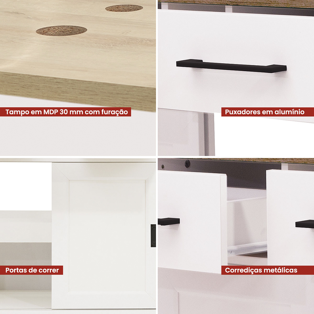Gabinete Banheiro Com Tampo 2 Pt 2 Gv 85 cm BN04 Branco Dtall
