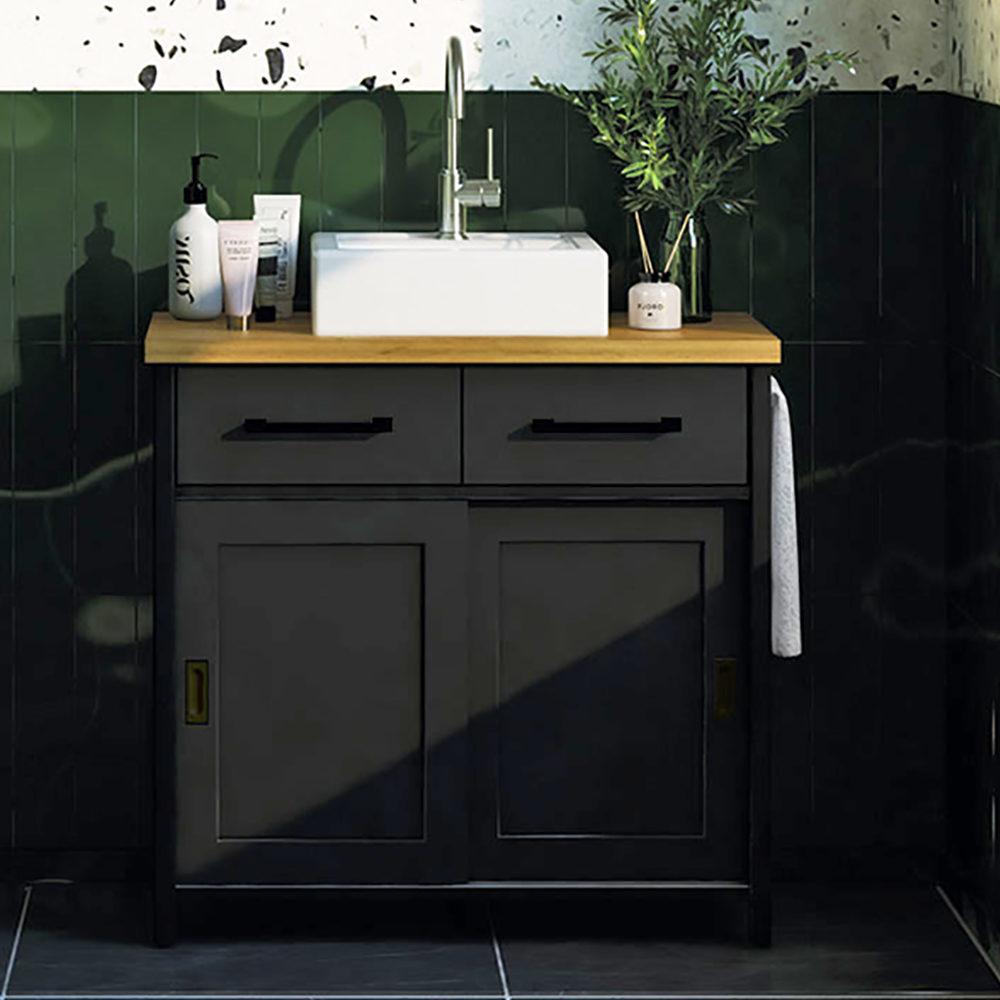 Gabinete Banheiro Com Tampo 2 Pt 2 Gv 85 cm BN04 Preto Dtall