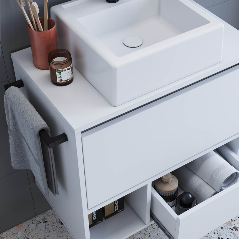 Gabinete De Banheiro Com Cuba 01 Porta 60cm Branco PRODDY
