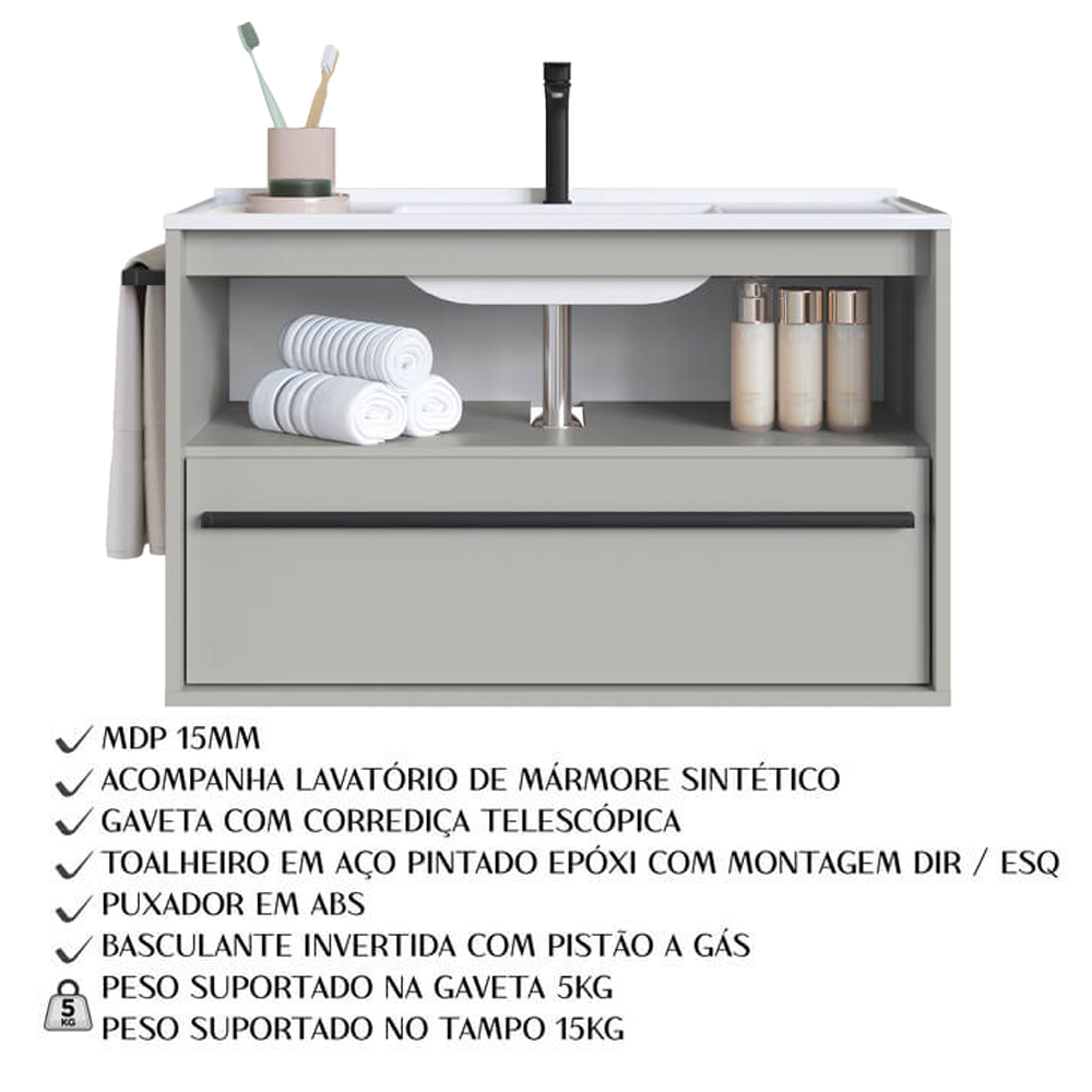 Gabinete De Banheiro Com Lavatorio 80cm Arenas PRODDY