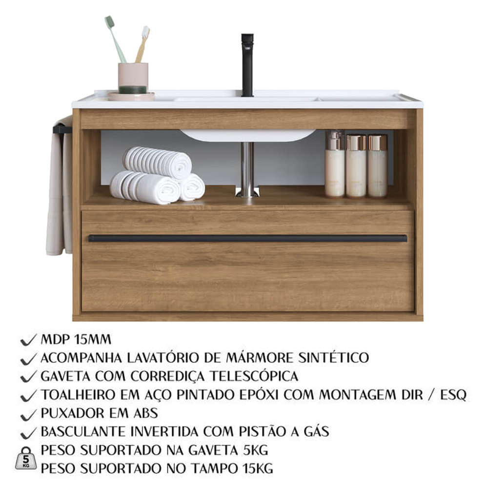 Gabinete De Banheiro Com Lavatorio 80cm Mel PRODDY