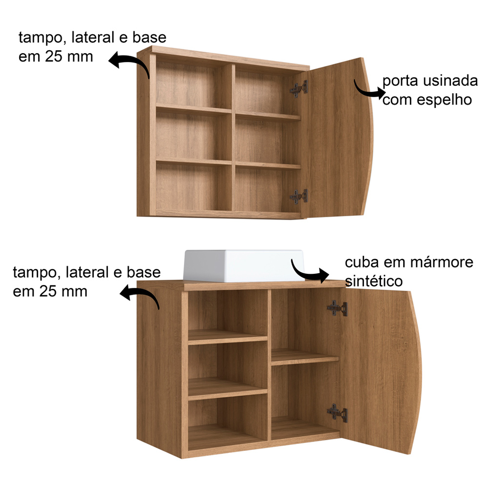 Gabinete Espelheira e Cuba Branca 70 cm CJ9680 Mell FAEM