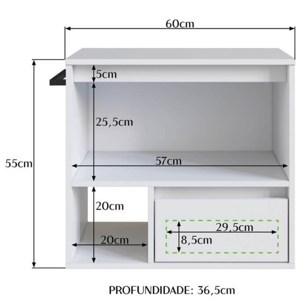Gabinete Para Banheiro 01 Porta 01 Gaveta 60cm Branco PRODDY