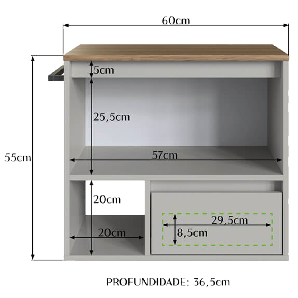 Gabinete Para Banheiro 01 Porta 01 Gaveta 60cm Mel Arenas PRODDY