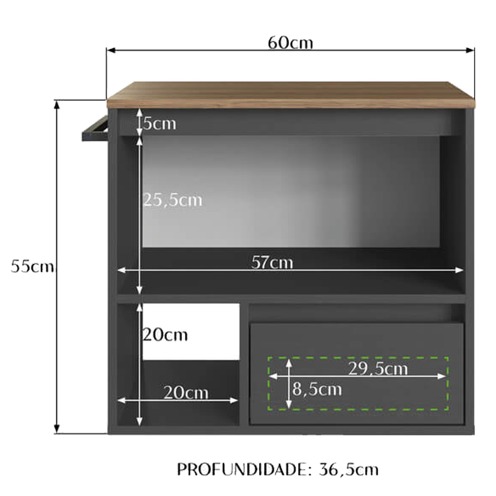 Gabinete Para Banheiro 01 Porta 01 Gaveta 60cm Mel Grafite PRODDY