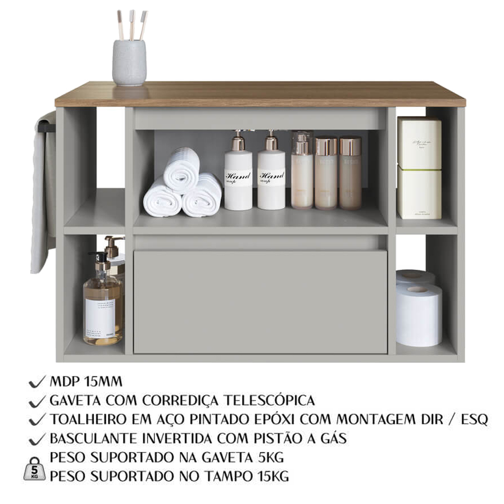 Gabinete Para Banheiro 01 Porta 01 Gaveta 80cm Mel Arenas PRODDY