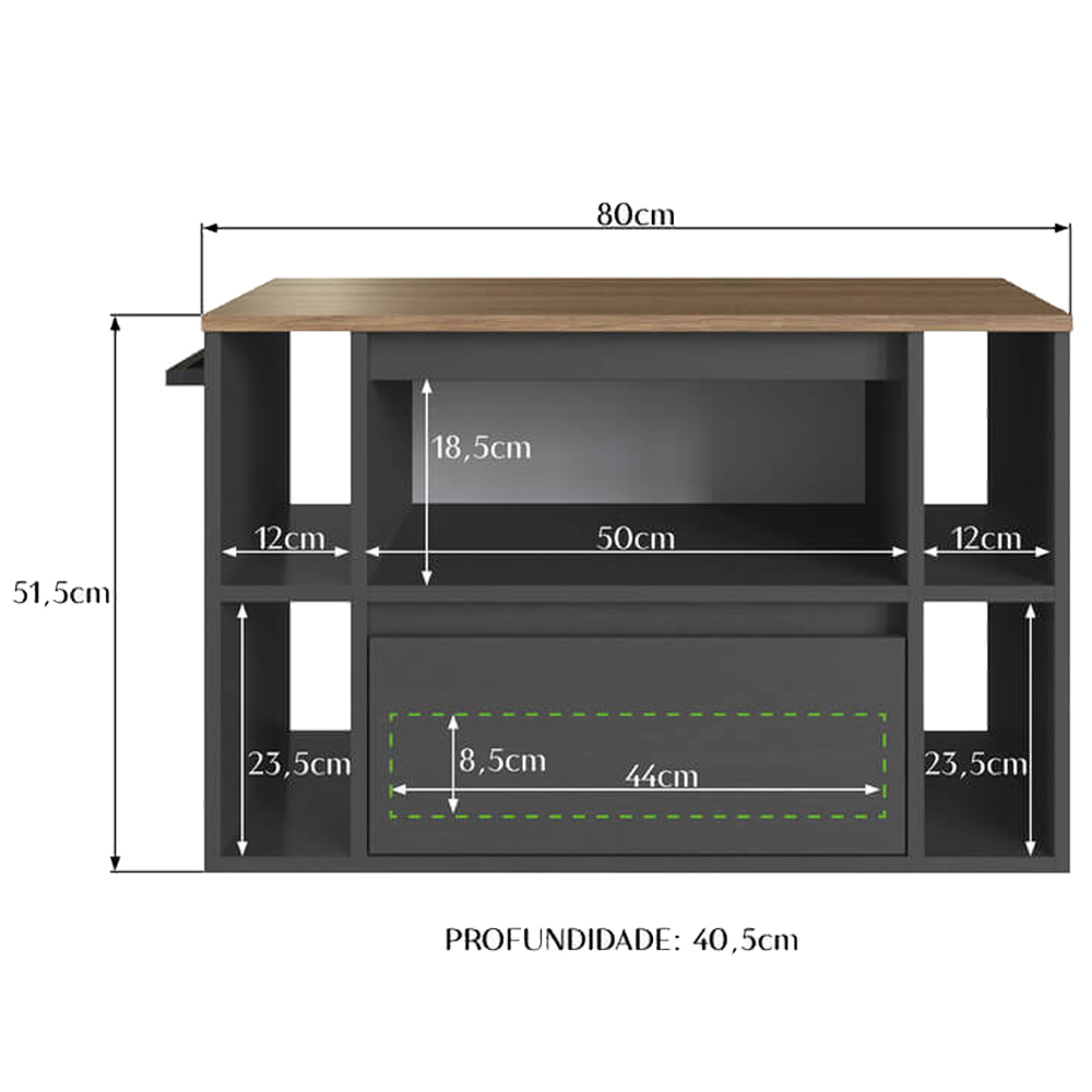 Gabinete Para Banheiro 01 Porta 01 Gaveta 80cm Mel Grafite PRODDY