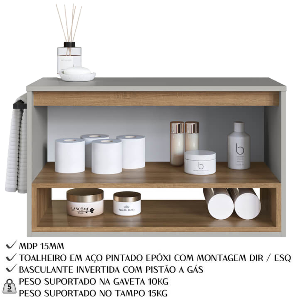 Gabinete Para Banheiro 01 Porta Basculante 80cm Mel Arenas PRODDY