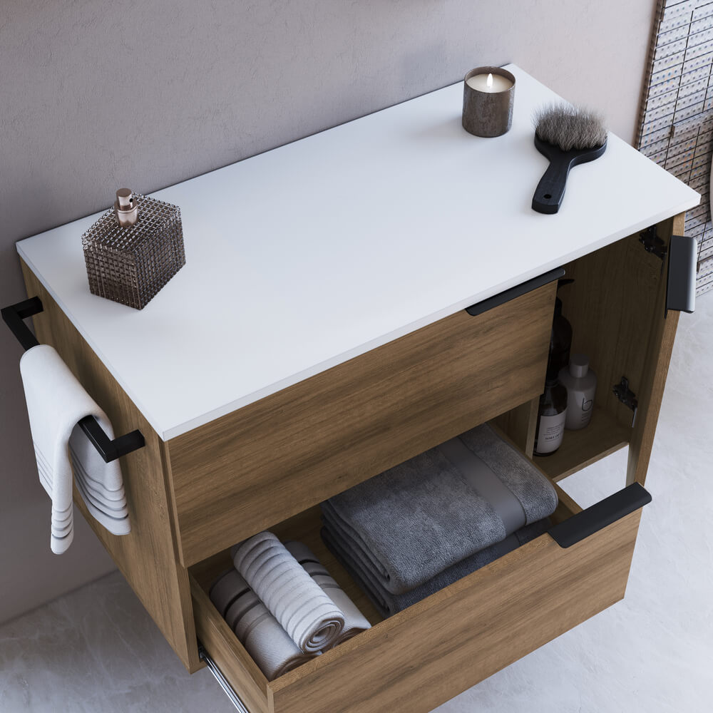 Gabinete Para Banheiro 02 Portas 01 Gaveta 80cm Mel Branco PRODDY