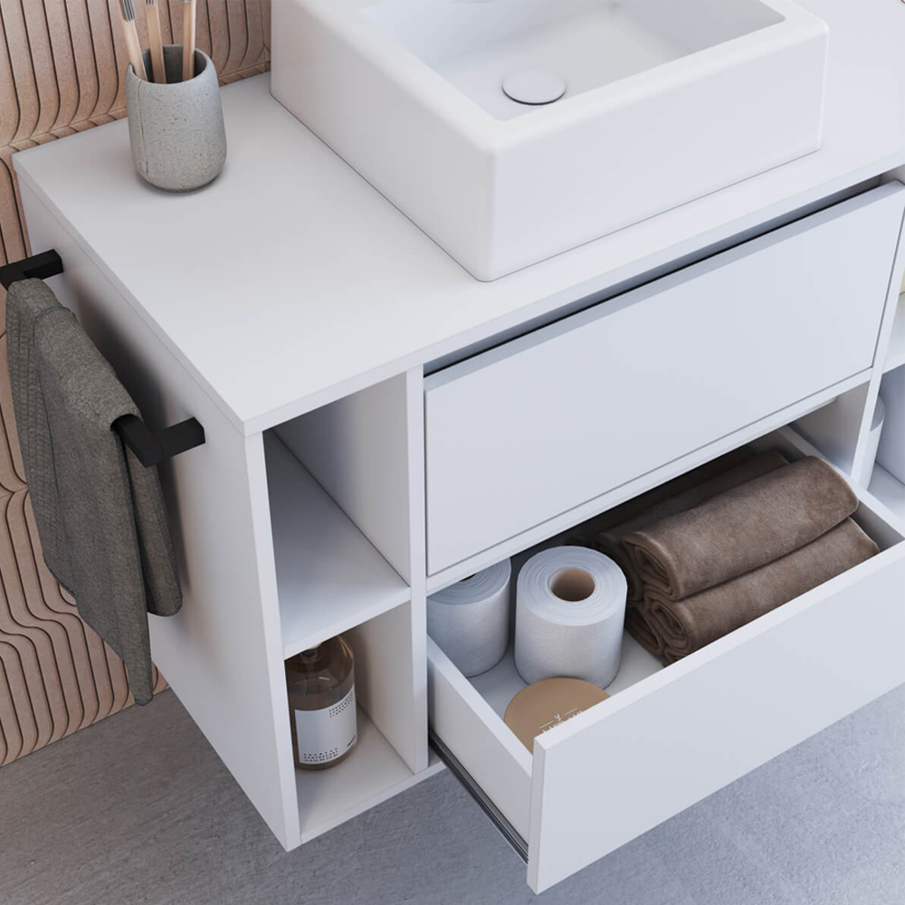 Gabinete Para Banheiro Com Cuba 01 GAV 80cm Branco PRODDY