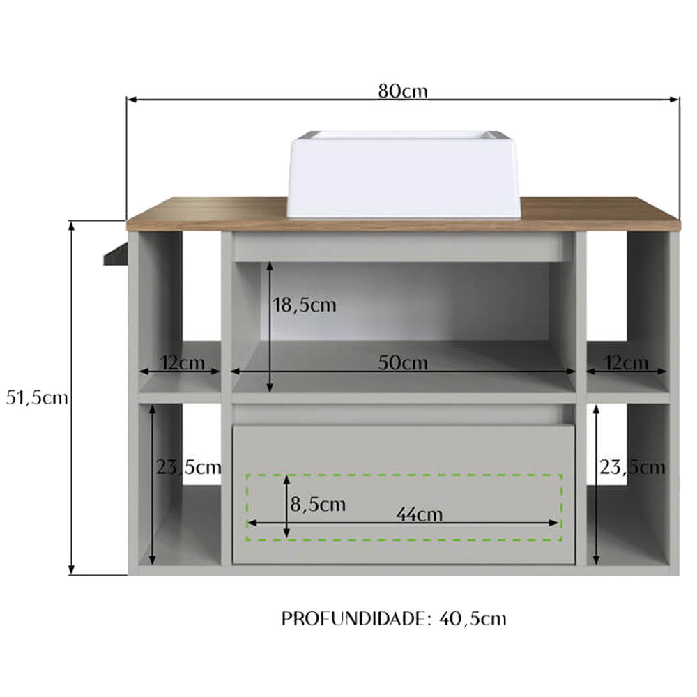 Gabinete Para Banheiro Com Cuba 01 Porta 80cm Mel Arenas PRODDY