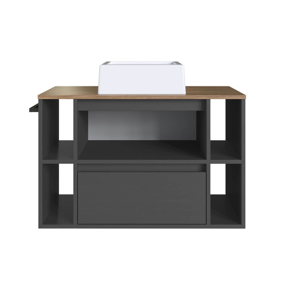 Gabinete Para Banheiro Com Cuba 01 Porta 80cm Mel Grafite PRODDY