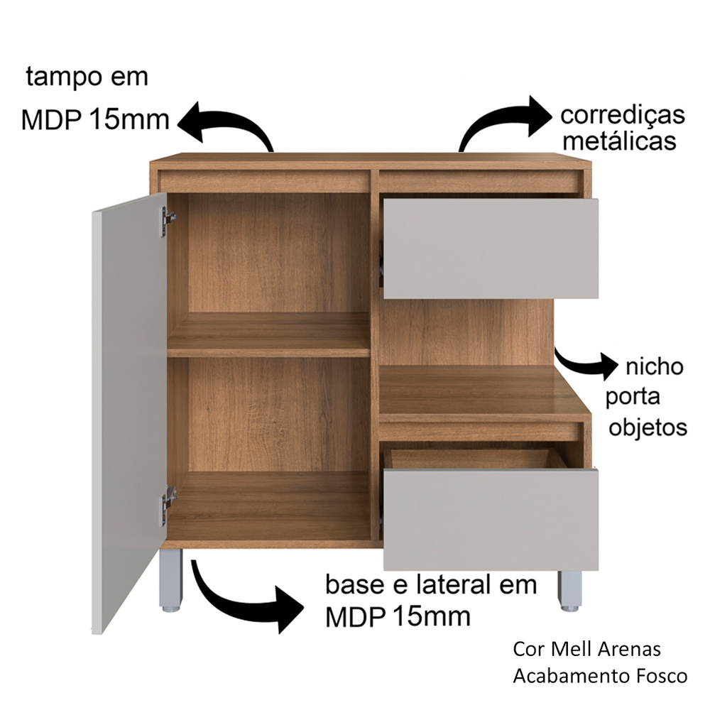Gabinete Suspenso 1 Porta e 2 Gavetas 80 cm BL2001 Mell Arenas FAEM