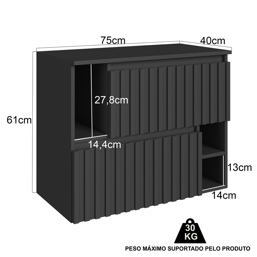 Gabinete Suspenso 2 Portas Basculantes 75 cm BL1000 Grafite FAEM