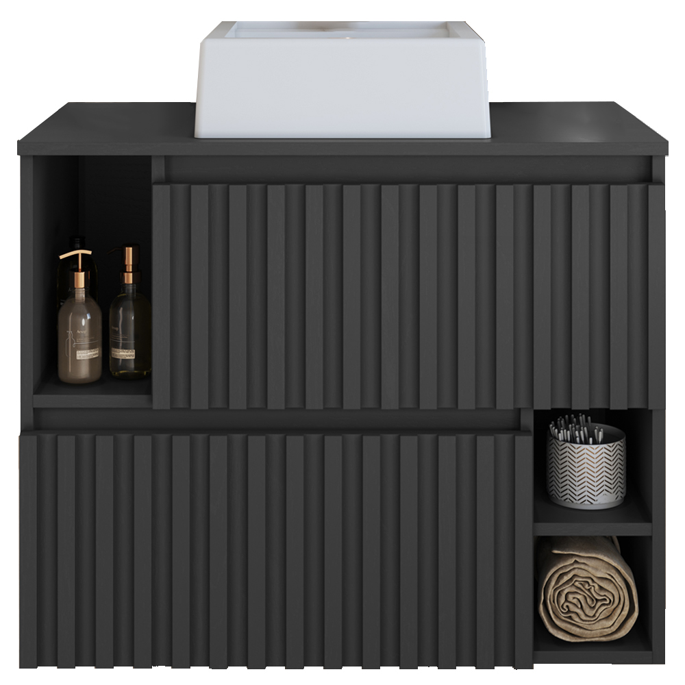 Gabinete Suspenso 2 Portas Com Cuba Branca 75 cm BL1000 Grafite FAEM