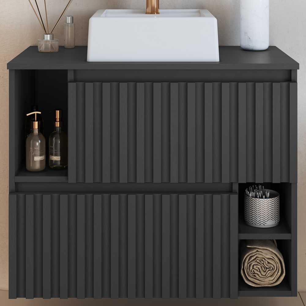 Gabinete Suspenso 2 Portas Com Cuba Branca 75 cm BL1000 Grafite FAEM