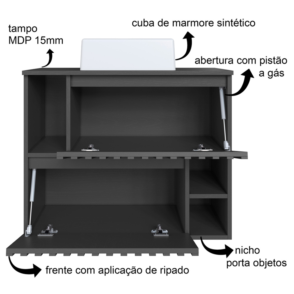 Gabinete Suspenso 2 Portas Com Cuba Branca 75 cm BL1000 Grafite FAEM