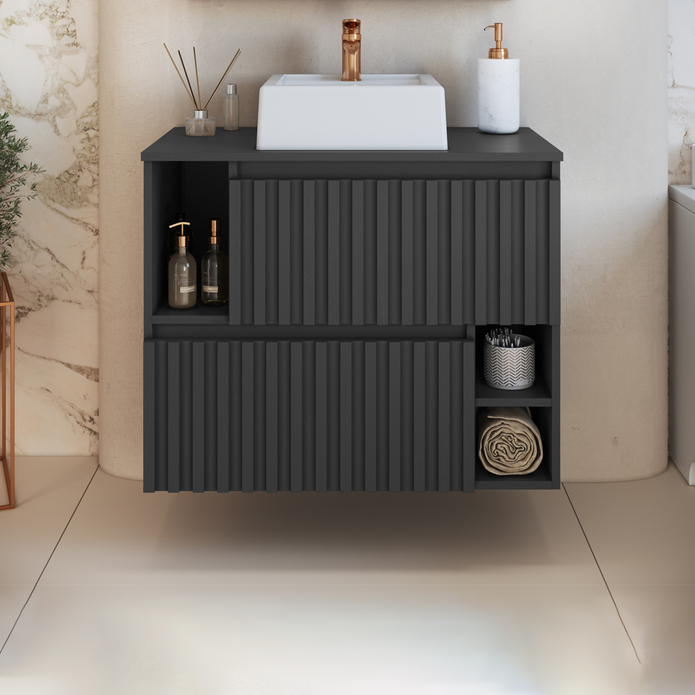 Gabinete Suspenso 2 Portas Com Cuba Branca 75 cm BL1000 Grafite FAEM
