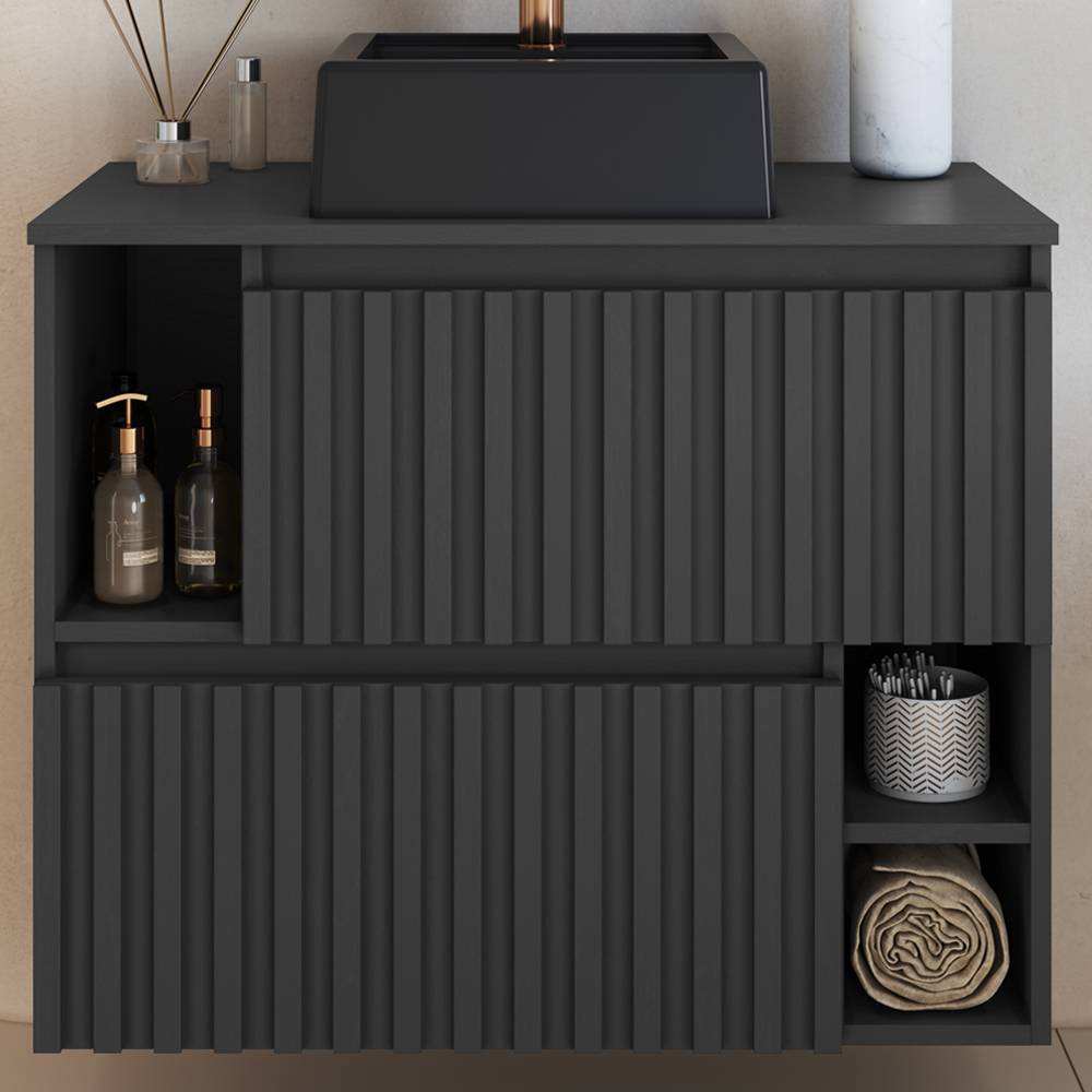 Gabinete Suspenso 2 Portas Com Cuba Preta 75 cm BL1000 Grafite FAEM