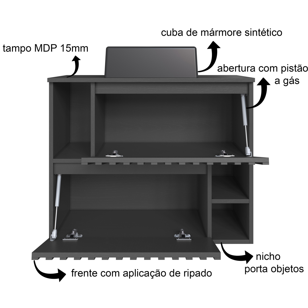 Gabinete Suspenso 2 Portas Com Cuba Preta 75 cm BL1000 Grafite FAEM