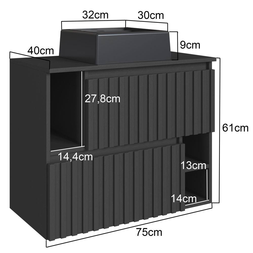 Gabinete Suspenso 2 Portas Com Cuba Preta 75 cm BL1000 Grafite FAEM