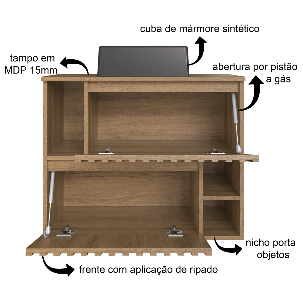 Gabinete Suspenso 2 Portas Com Cuba Preta 75 cm BL1000 Mell FAEM