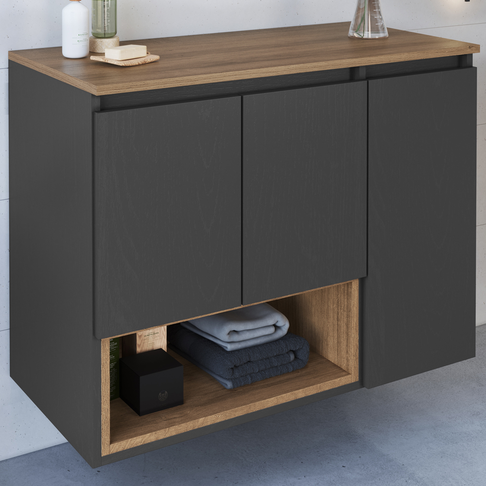 Gabinete Suspenso 3 Portas Com Tampo BL9220 Mell Grafite FAEM