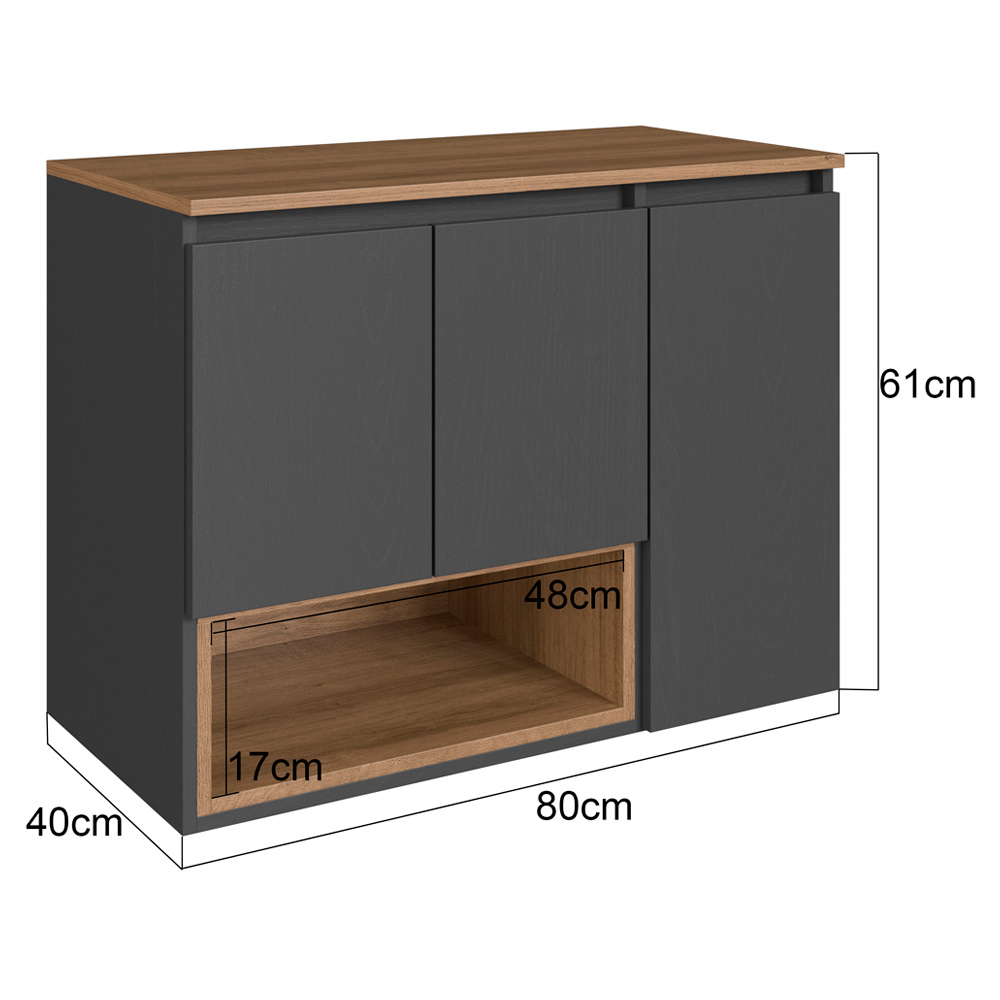 Gabinete Suspenso 3 Portas Com Tampo BL9220 Mell Grafite FAEM
