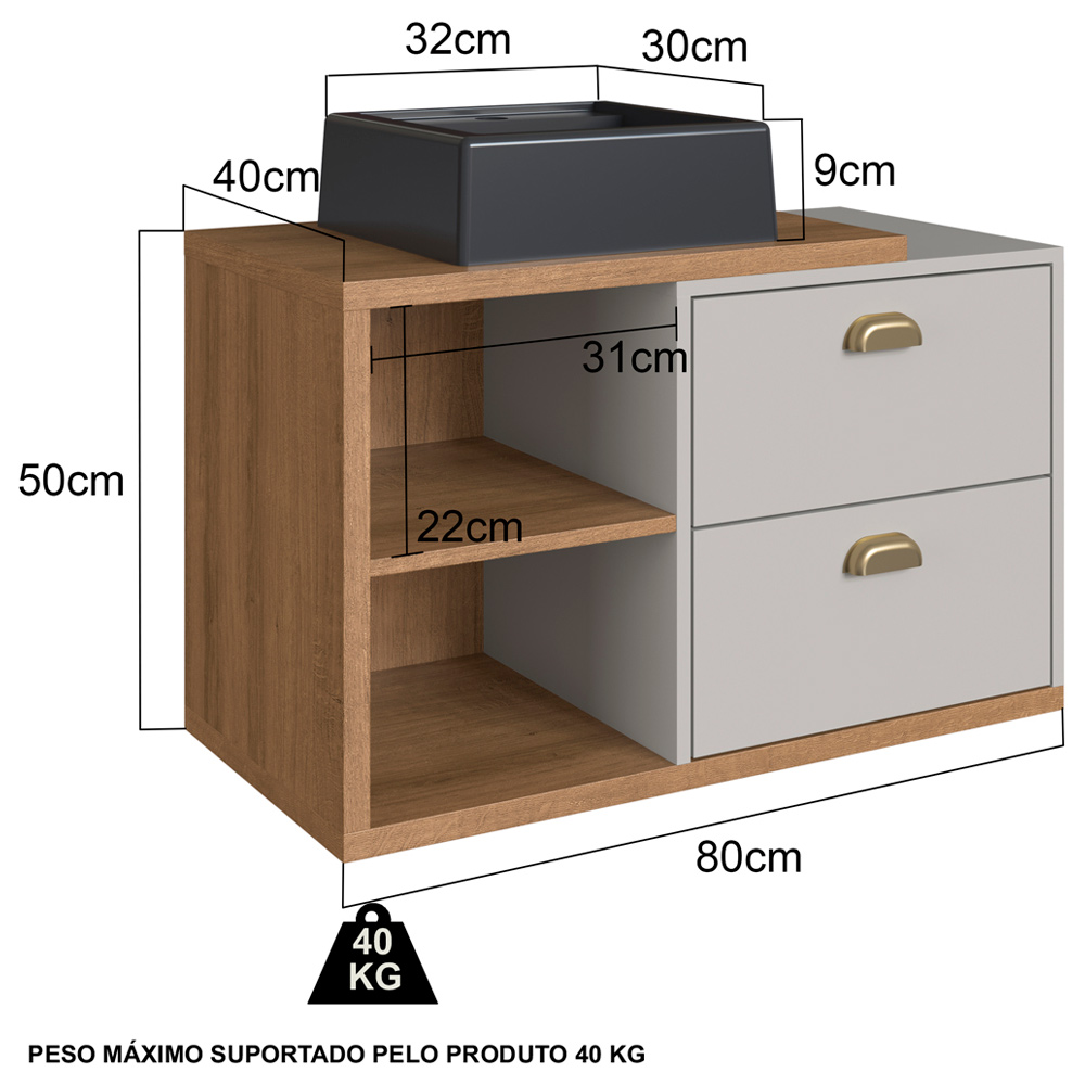 Gabinete Suspenso 80 cm Com Cuba Preta BL8240 Mell Arenas FAEM