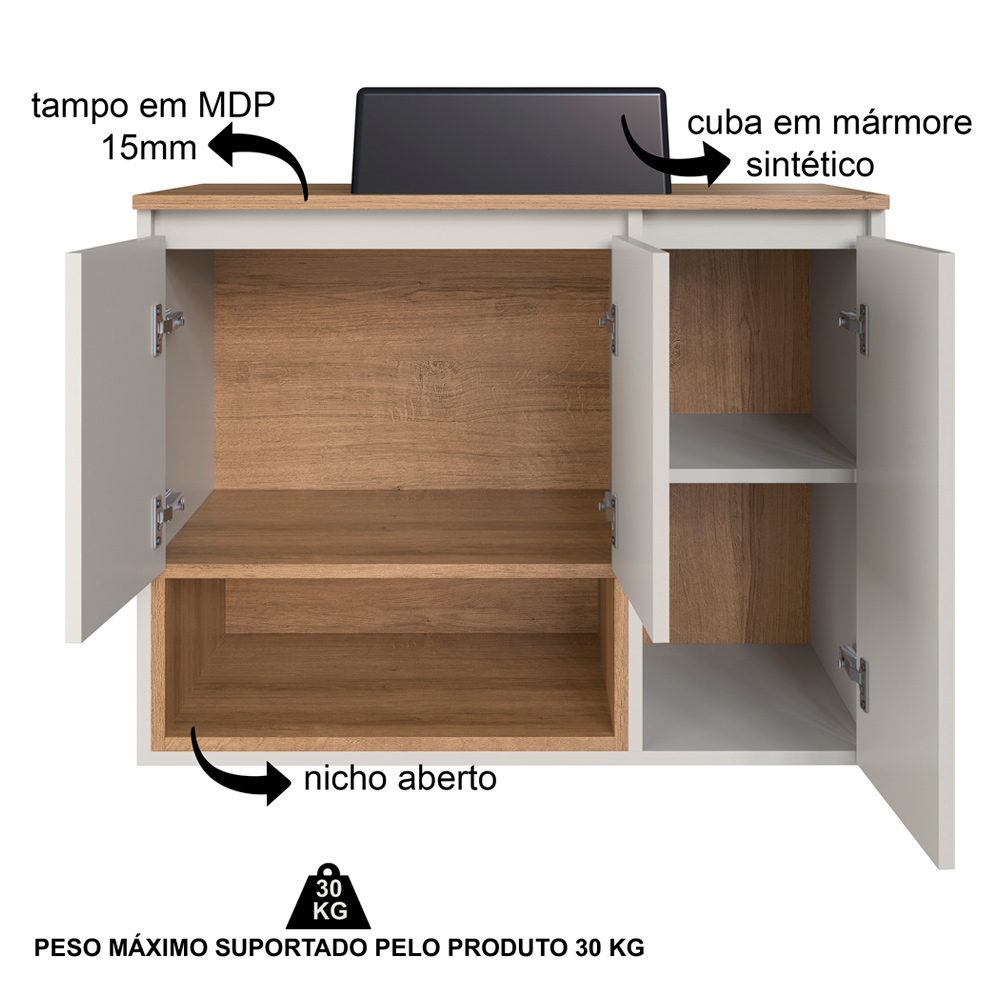 Gabinete Suspenso 80 cm Com Cuba Preta BL9220 Mell Arenas FAEM
