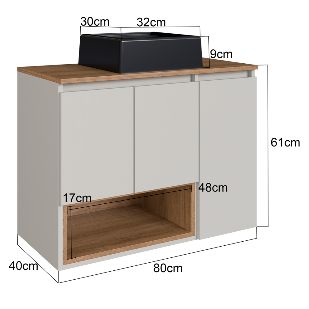 Gabinete Suspenso 80 cm Com Cuba Preta BL9220 Mell Arenas FAEM