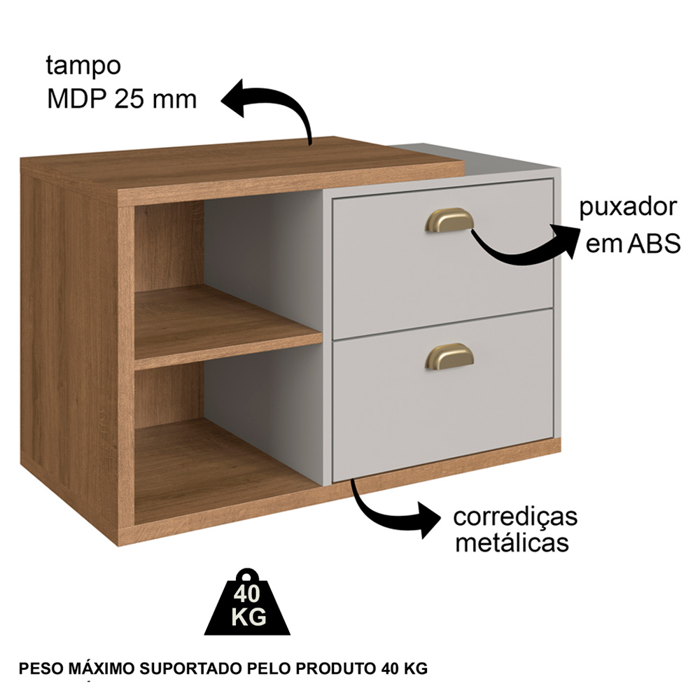 Gabinete Suspenso 80 cm Com Tampo e 2 Gavetas BL8240 Mell Arenas FAEM