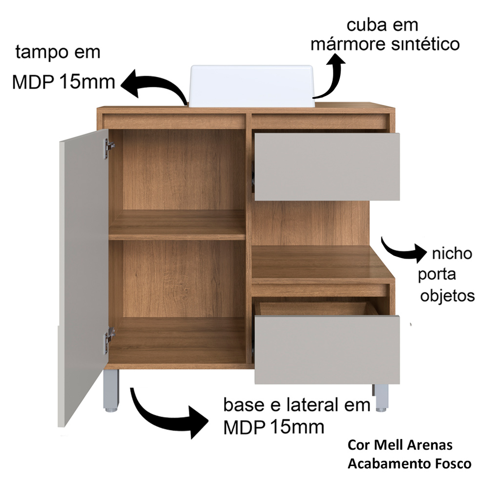 Gabinete Suspenso 80 cm Cuba Branca BL2001 Mell Arenas FAEM