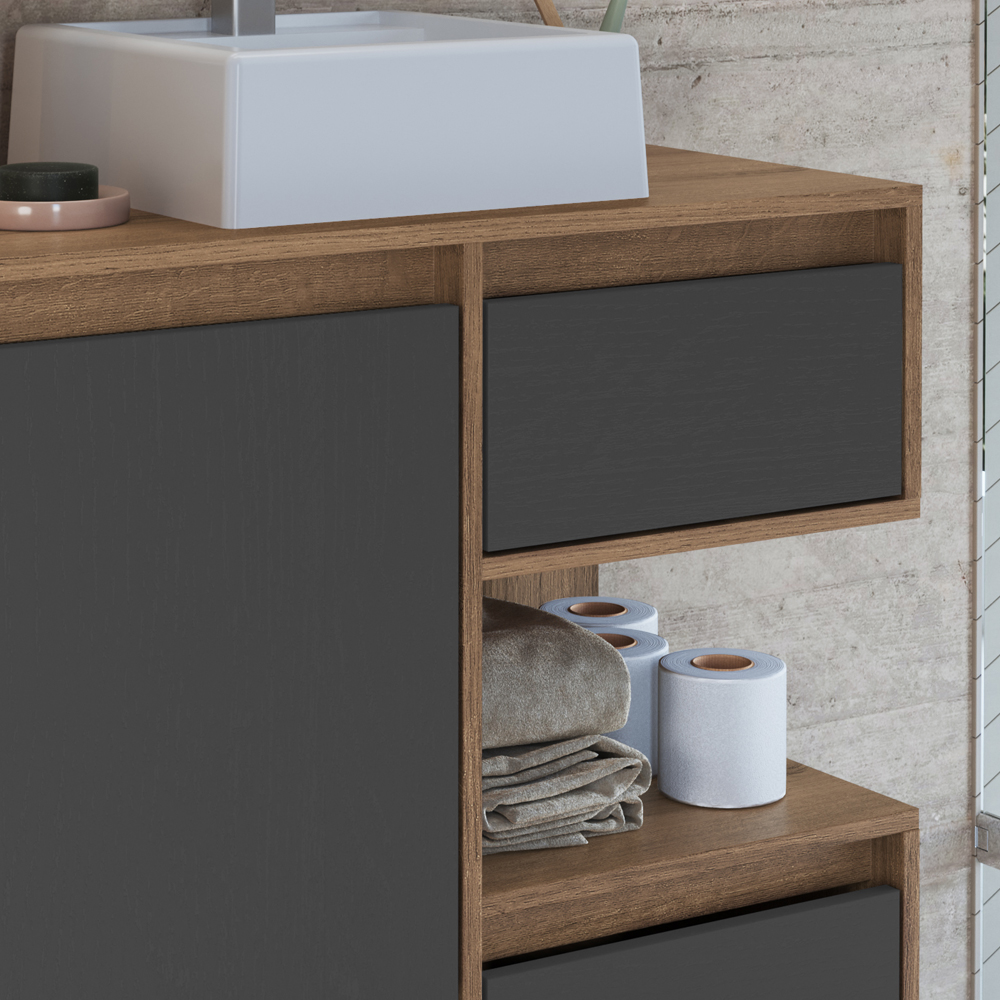 Gabinete Suspenso 80 cm Cuba Branca BL2001 Mell Grafite FAEM